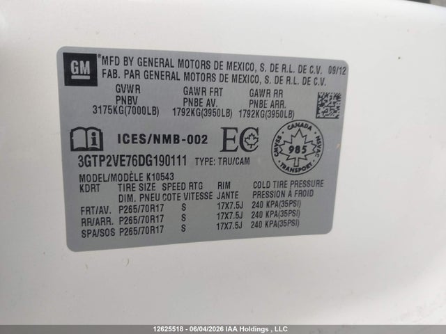 Продажа на аукционе авто 2013 Gmc Sierra 1500 Sle, vin: 3GTP2VE76DG190111, номер лота: 12625518