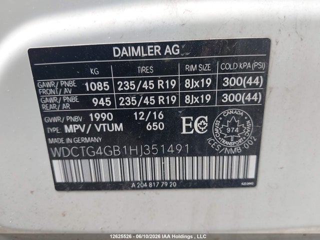 WDCTG4GB1HJ351491 Mercedes-Benz Gla 250 4matic