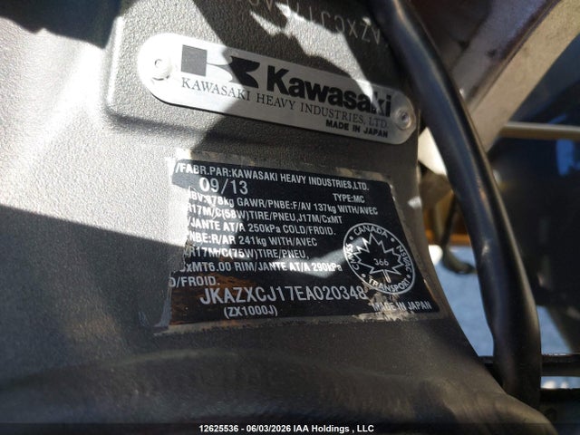 Kawasaki Zx1000 J 2014 JKAZXCJ17EA020348 Image 10