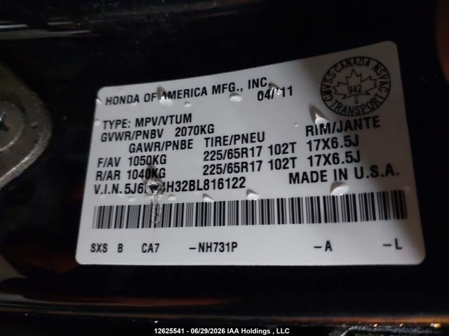 Продаж на аукціоні авто 2011 Honda Cr-v Lx, vin: 5J6RE4H32BL816122, номер лоту: 12625541
