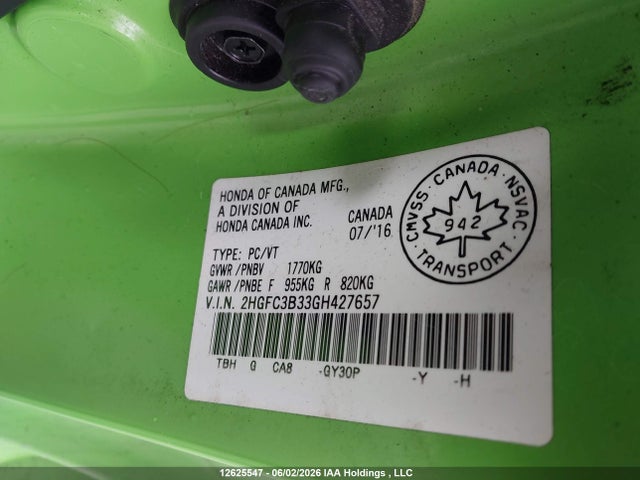 2016 Honda Civic Ex-t მანქანა იყიდება აუქციონზე, vin: 2HGFC3B33GH427657, აუქციონის ნომერი: 12625547