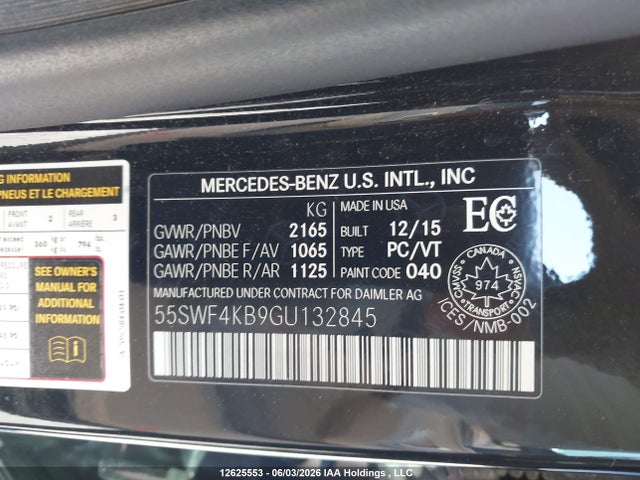 Продажа на аукционе авто 2016 Mercedes-benz C 300 4matic, vin: 55SWF4KB9GU132845, номер лота: 12625553