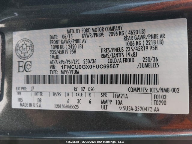Ford ESCAPE SE 2015 1FMCU0GX0FUC69567 Image 18