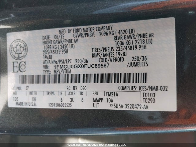 Ford ESCAPE SE 2015 1FMCU0GX0FUC69567 Image 9