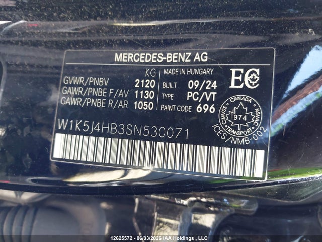 Продажа на аукционе авто 2025 Mercedes-benz Cla 250 4matic, vin: W1K5J4HB3SN530071, номер лота: 12625572