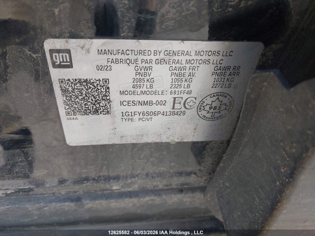 12625582 :رقم المزاد ، 1G1FY6S06P4138429 vin ، 2023 Chevrolet Bolt Euv Lt مزاد بيع