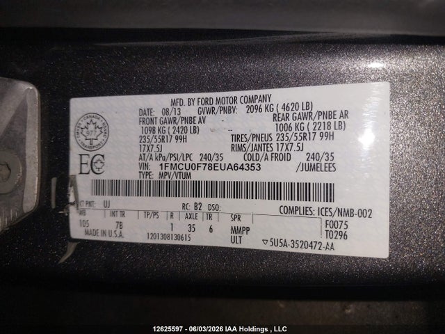 Aukcja sprzedaży 2014 Ford Escape S, vin: 1FMCU0F78EUA64353, numer aukcji: 12625597