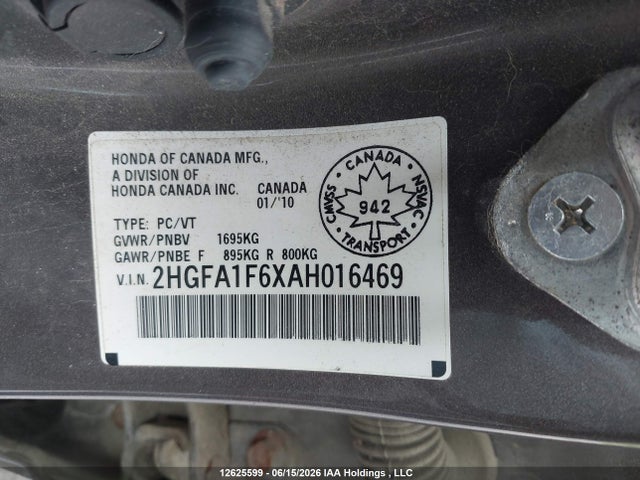 2010 Honda Civic Sport მანქანა იყიდება აუქციონზე, vin: 2HGFA1F6XAH016469, აუქციონის ნომერი: 12625599