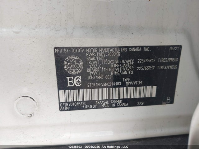 Auction sale of the 2021 Toyota Rav4 Xle, vin: 2T3R1RFV8MC214183, lot number: 12625603
