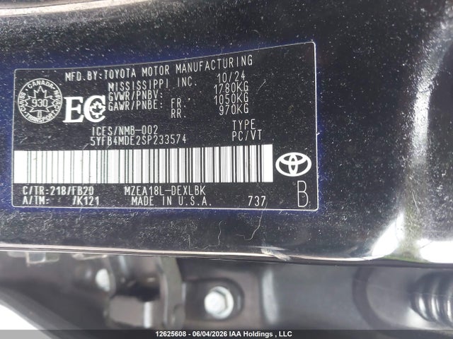 2025 Toyota Corolla Le მანქანა იყიდება აუქციონზე, vin: 5YFB4MDE2SP233574, აუქციონის ნომერი: 12625608