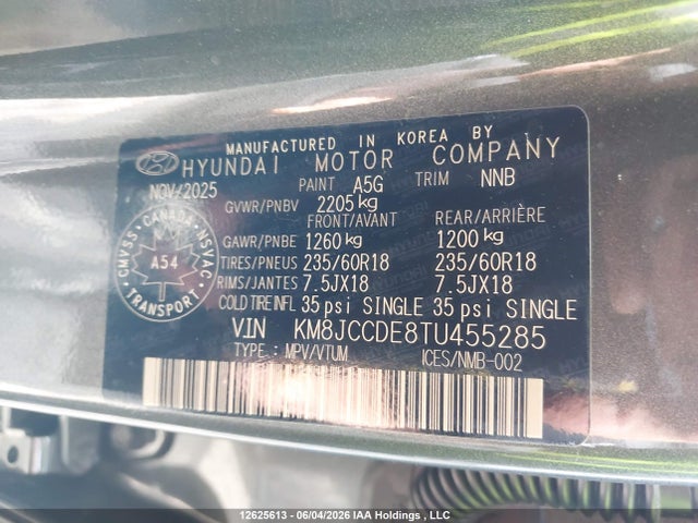 12625613 :رقم المزاد ، KM8JCCDE8TU455285 vin ، 2026 Hyundai Tucson Preferred Awd With Trend Package مزاد بيع