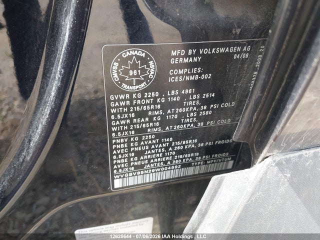 2009 Volkswagen Tiguan Se/sel მანქანა იყიდება აუქციონზე, vin: NVGBV95N29W004592, აუქციონის ნომერი: 12625644