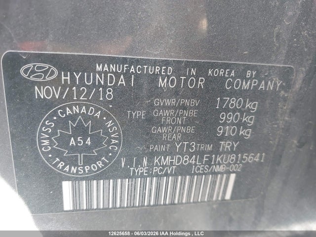 2019 Hyundai Elantra Sel/value/limited მანქანა იყიდება აუქციონზე, vin: KMHD84LF1KU815641, აუქციონის ნომერი: 12625658