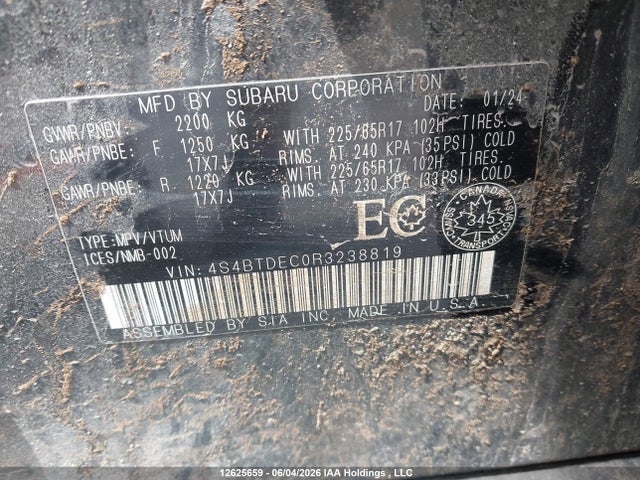 Aukcja sprzedaży 2024 Subaru Outback Touring, vin: 4S4BTDEC0R3238819, numer aukcji: 12625659