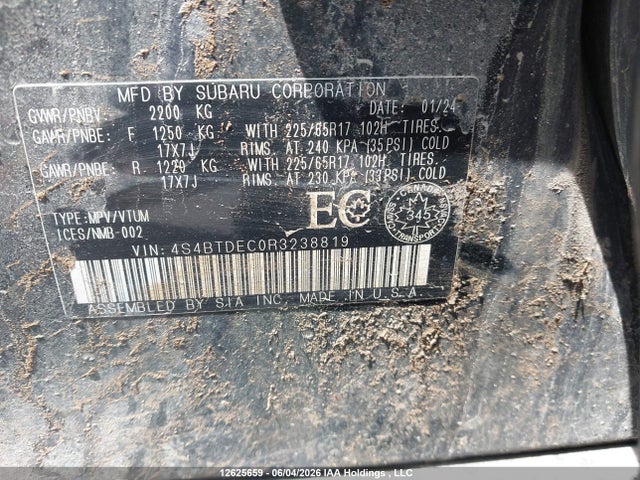 Aukcja sprzedaży 2024 Subaru Outback Touring, vin: 4S4BTDEC0R3238819, numer aukcji: 12625659