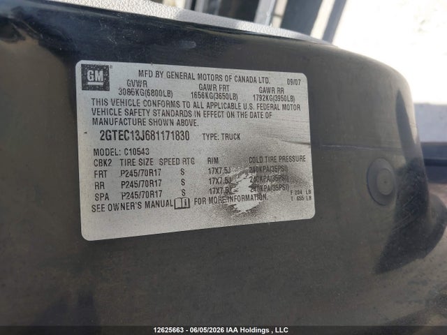 Продаж на аукціоні авто 2008 Gmc Sierra 1500, vin: 2GTEC13J681171830, номер лоту: 12625663