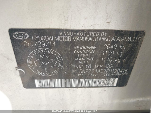 5NPE24AF7FH120416 Hyundai SONATA SE