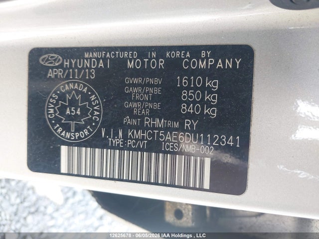 2013 Hyundai Accent Gls/gs მანქანა იყიდება აუქციონზე, vin: KMHCT5AE6DU112341, აუქციონის ნომერი: 12625678