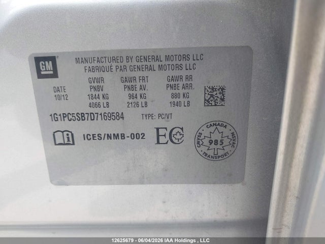Продаж на аукціоні авто 2013 Chevrolet Cruze, vin: 1G1PC5SB7D7169584, номер лоту: 12625679