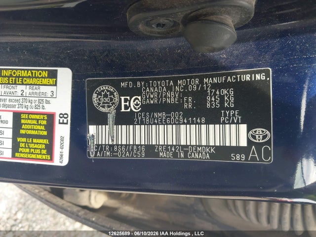 2013 Toyota Corolla S/le მანქანა იყიდება აუქციონზე, vin: 2T1BU4EE6DC941148, აუქციონის ნომერი: 12625689
