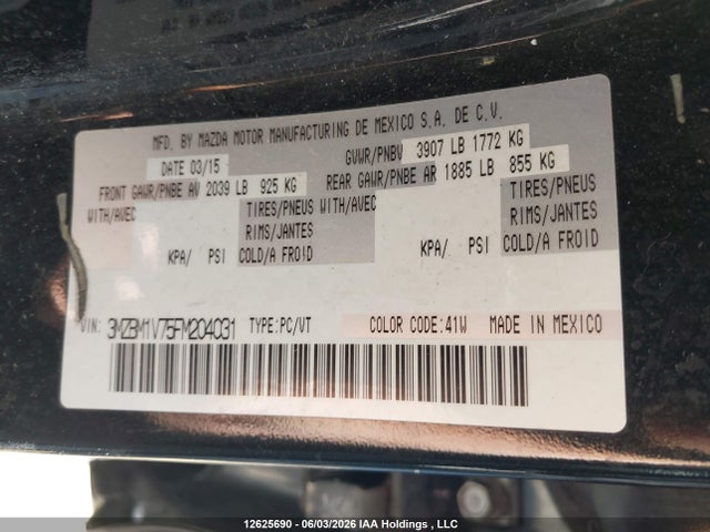 3MZBM1V75FM204031 Mazda 3 TOURING