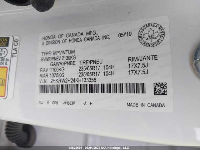 Продаж на аукціоні авто 2019 Honda Cr-v Lx, vin: 2HKRW2H24KH133356, номер лоту: 12625691