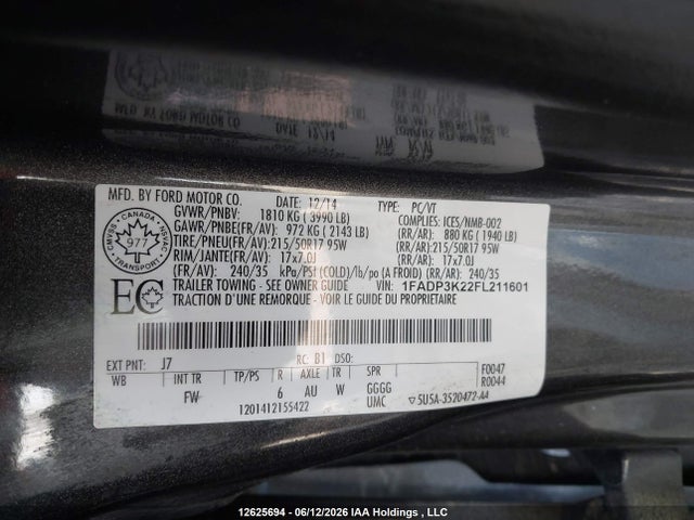 Ford FOCUS SE 2015 1FADP3K22FL211601 Image 9