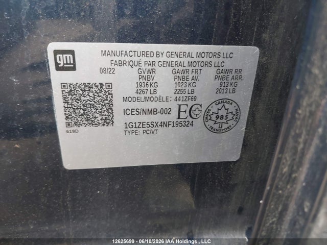 2022 Chevrolet Malibu მანქანა იყიდება აუქციონზე, vin: 1G1ZE5SX4NF195324, აუქციონის ნომერი: 12625699
