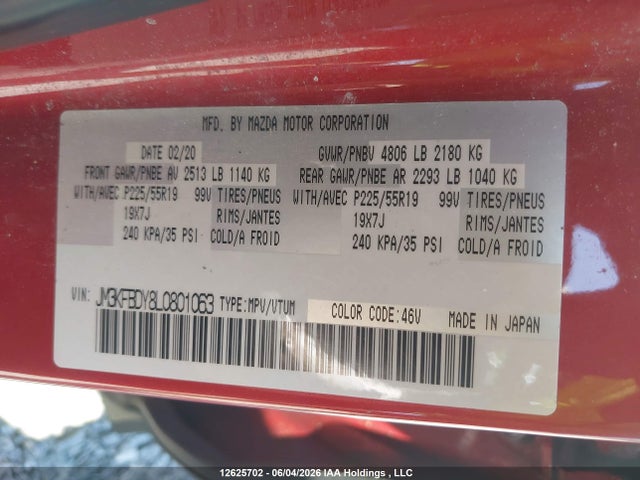 Продаж на аукціоні авто 2020 Mazda Cx-5 Gt W/turbo, vin: JM3KFBDY8L0801063, номер лоту: 12625702