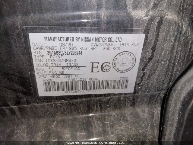 Aukcja sprzedaży 2020 Nissan Sentra Sv, vin: 3N1AB8CV6LY293744, numer aukcji: 12625704