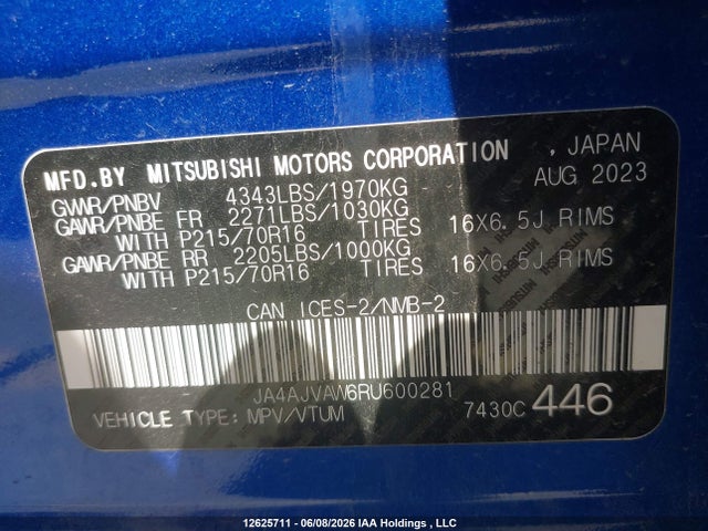 JA4AJVAW6RU600281 Mitsubishi Rvr Gt/noir/se/sel