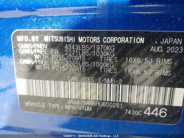 JA4AJVAW6RU600281 Mitsubishi Rvr Gt/noir/se/sel