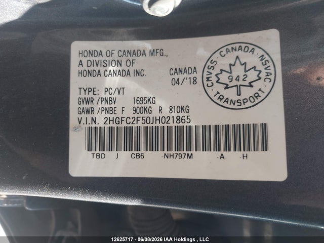 2HGFC2F50JH021865 Honda Civic Lx