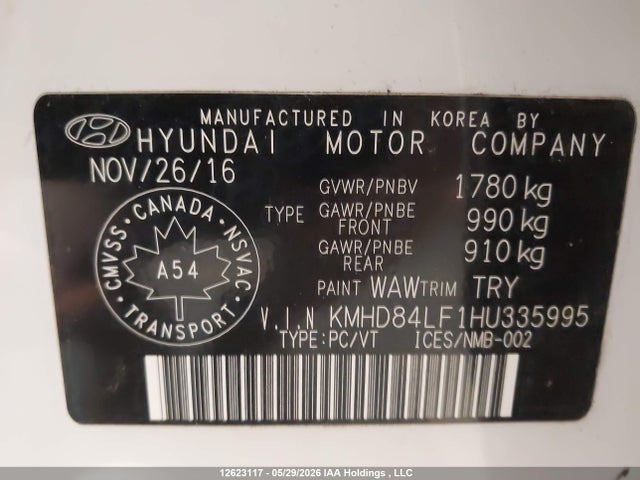 Продаж на аукціоні авто 2017 Hyundai Elantra Gl, vin: KMHD84LF1HU335995, номер лоту: 12623117