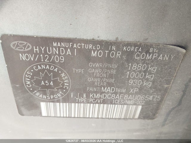 Продаж на аукціоні авто 2010 Hyundai Elantra Touring Gls, vin: KMHDC8AE8AU065475, номер лоту: 12625727