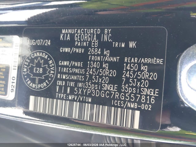 Продажа на аукционе авто 2024 Kia Telluride Ex, vin: 5XYP3DGC7RG557816, номер лота: 12625744