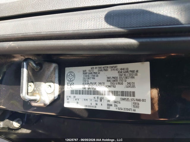 12625767 :رقم المزاد ، 1FMCU9G95DUC96752 vin ، 2013 Ford Escape Se مزاد بيع