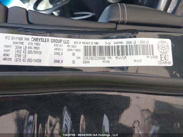 12625769 :رقم المزاد ، 1C4RJFBG1EC545468 vin ، 2014 Jeep Grand Cherokee Limited مزاد بيع