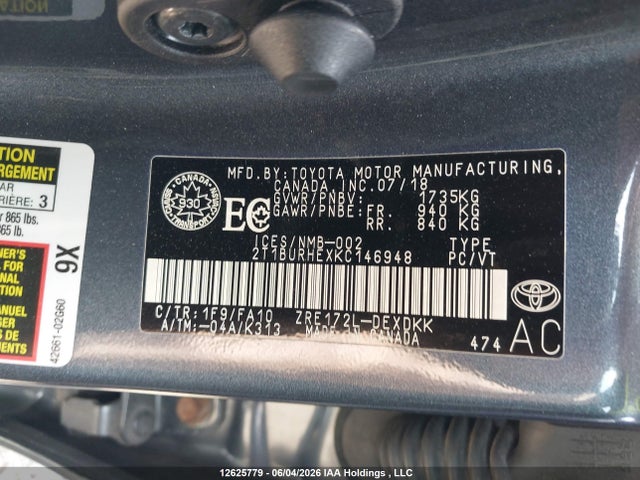 2019 Toyota Corolla Ce მანქანა იყიდება აუქციონზე, vin: 2T1BURHEXKC146948, აუქციონის ნომერი: 12625779