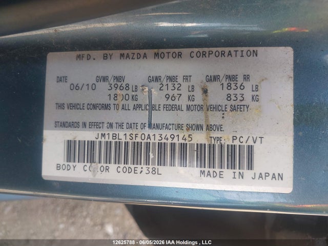 Aukcja sprzedaży 2010 Mazda 3 I, vin: JM1BL1SF0A1349145, numer aukcji: 12625788