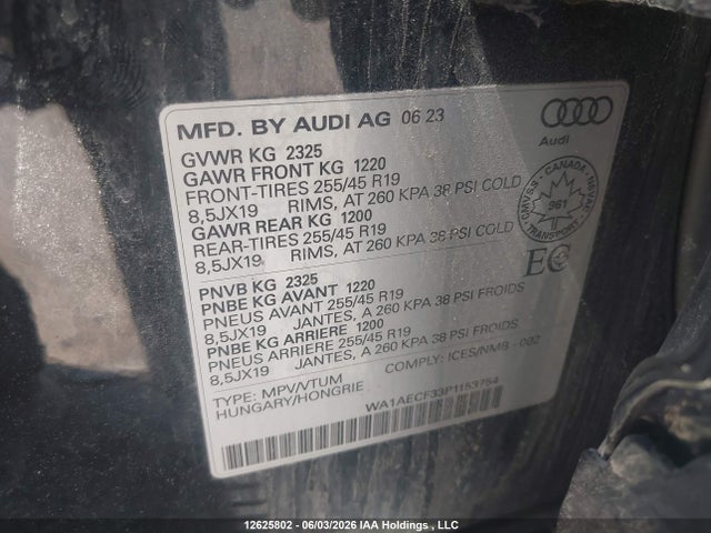 Продажа на аукционе авто 2023 Audi Q3 Komfort 45, vin: WA1AECF33P1153754, номер лота: 12625802