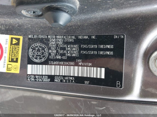 Toyota Highlander Xle 2014 5TDJKRFH9ES042980 Image 9