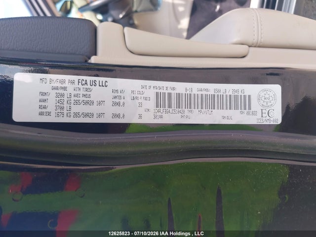 12625823 :رقم المزاد ، 1C4RJFBG4JC510420 vin ، 2018 Jeep Grand Cherokee Limited مزاد بيع