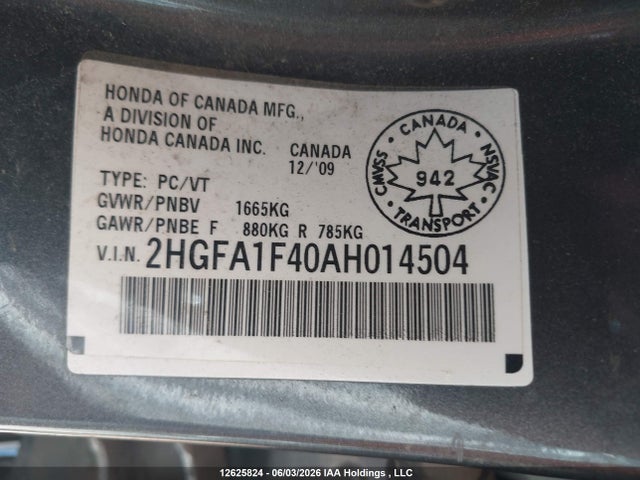 2010 Honda Civic Dx-g მანქანა იყიდება აუქციონზე, vin: 2HGFA1F40AH014504, აუქციონის ნომერი: 12625824