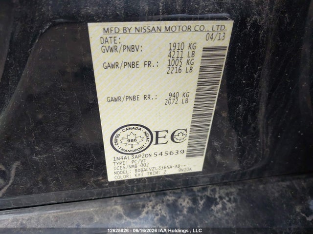 Aukcja sprzedaży 2013 Nissan Altima 2.5/s/sv/sl, vin: 1N4AL3AP2DN545639, numer aukcji: 12625826