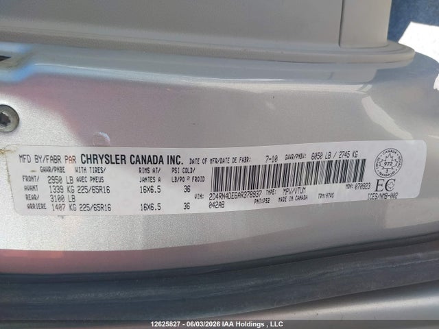 12625827 :رقم المزاد ، 2D4RN4DE6AR378937 vin ، 2010 Dodge Grand Caravan Se مزاد بيع