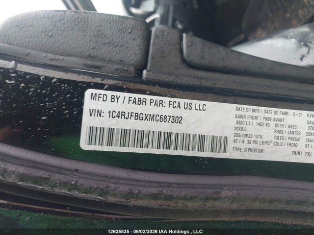 Aukcja sprzedaży 2021 Jeep Grand Cherokee Limited, vin: 1C4RJFBGXMC687302, numer aukcji: 12625835