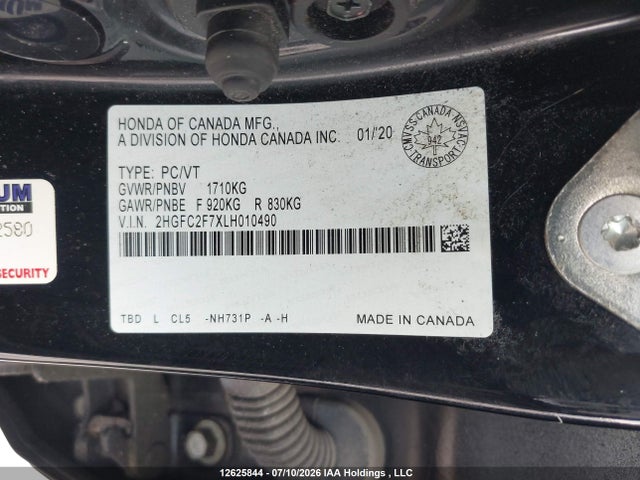 Honda Civic 2020 2HGFC2F7XLH010490 Image 9