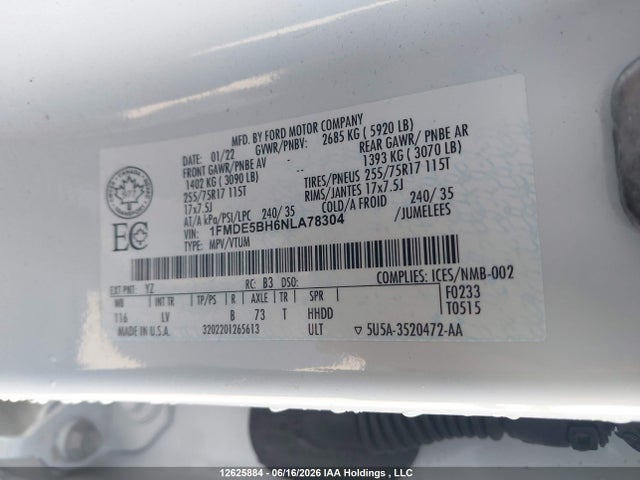 Продажа на аукционе авто 2022 Ford Bronco Big Bend/black Diamond/outer Banks, vin: 1FMDE5BH6NLA78304, номер лота: 12625884