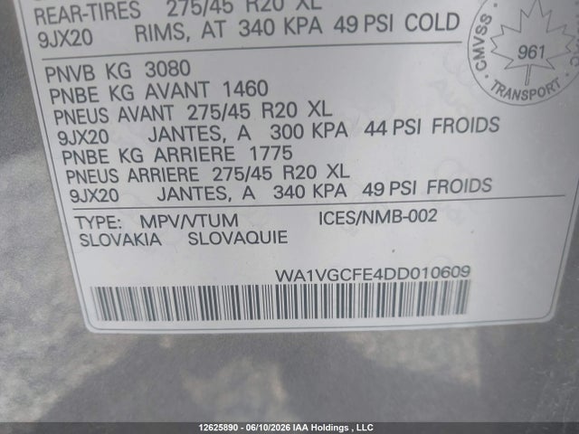 Продажа на аукционе авто 2013 Audi Q7 3.0t Premium, vin: WA1VGCFE4DD010609, номер лота: 12625890